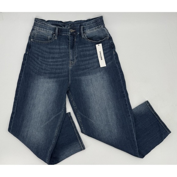 New Vigoss Jeans Womens 31 Blue Janis Stretch Medium Wash Elastic Waist Zip Fly - Picture 2 of 13